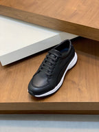 Emporio Armani - Men’s Grained Leather Sneakers with Contoured Platform Sole