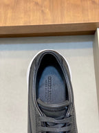 Emporio Armani - Men’s Grained Leather Sneakers with Contoured Platform Sole