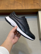 Emporio Armani - Men’s Grained Leather Sneakers with Contoured Platform Sole