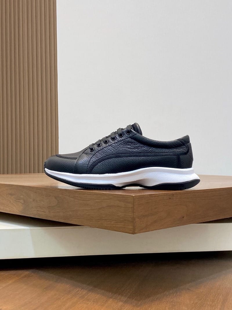 Emporio Armani - Men’s Grained Leather Sneakers with Contoured Platform Sole