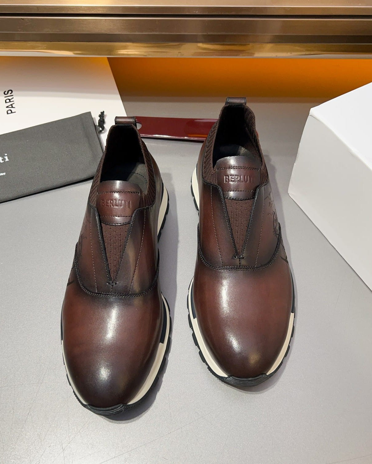 Berluti - Men’s Shadow Venezia Leather Slip-On Sneakers in Cacao Intenso