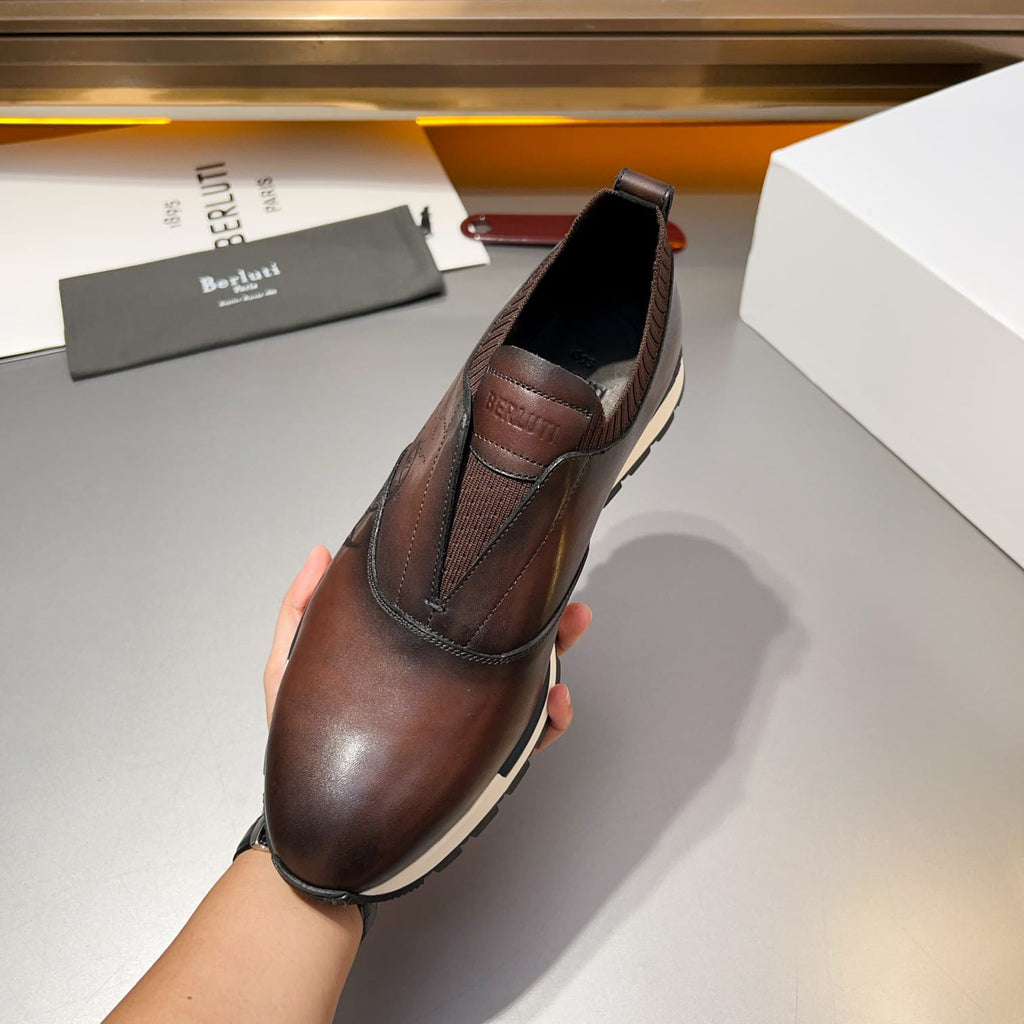 Berluti - Men’s Shadow Venezia Leather Slip-On Sneakers in Cacao Intenso