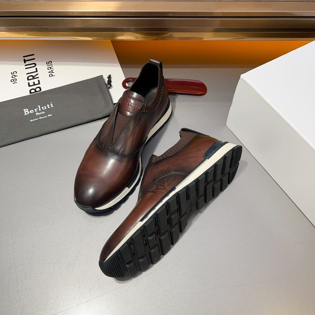Berluti - Men’s Shadow Venezia Leather Slip-On Sneakers in Cacao Intenso