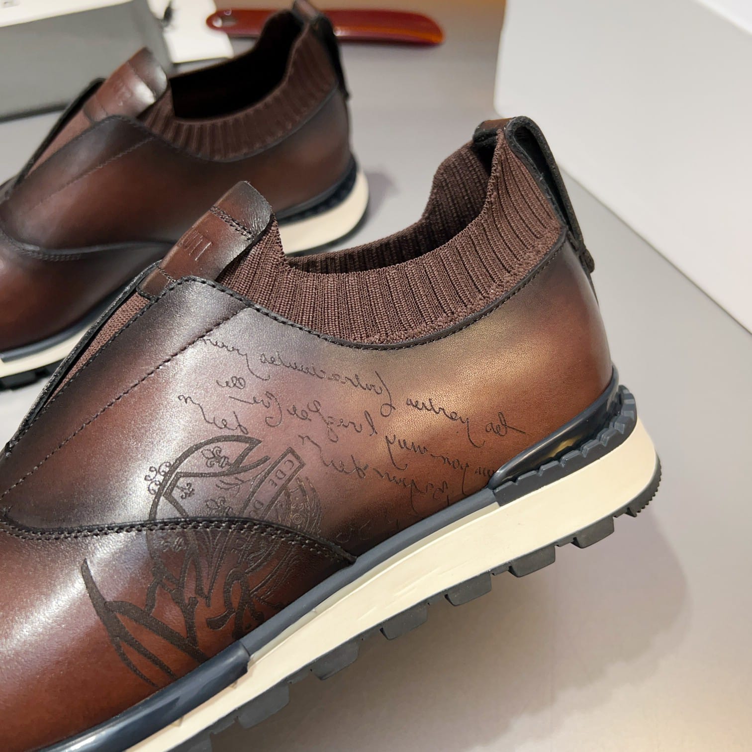 Berluti - Men's Shadow Venezia Leather Slip-On Sneakers in Cacao