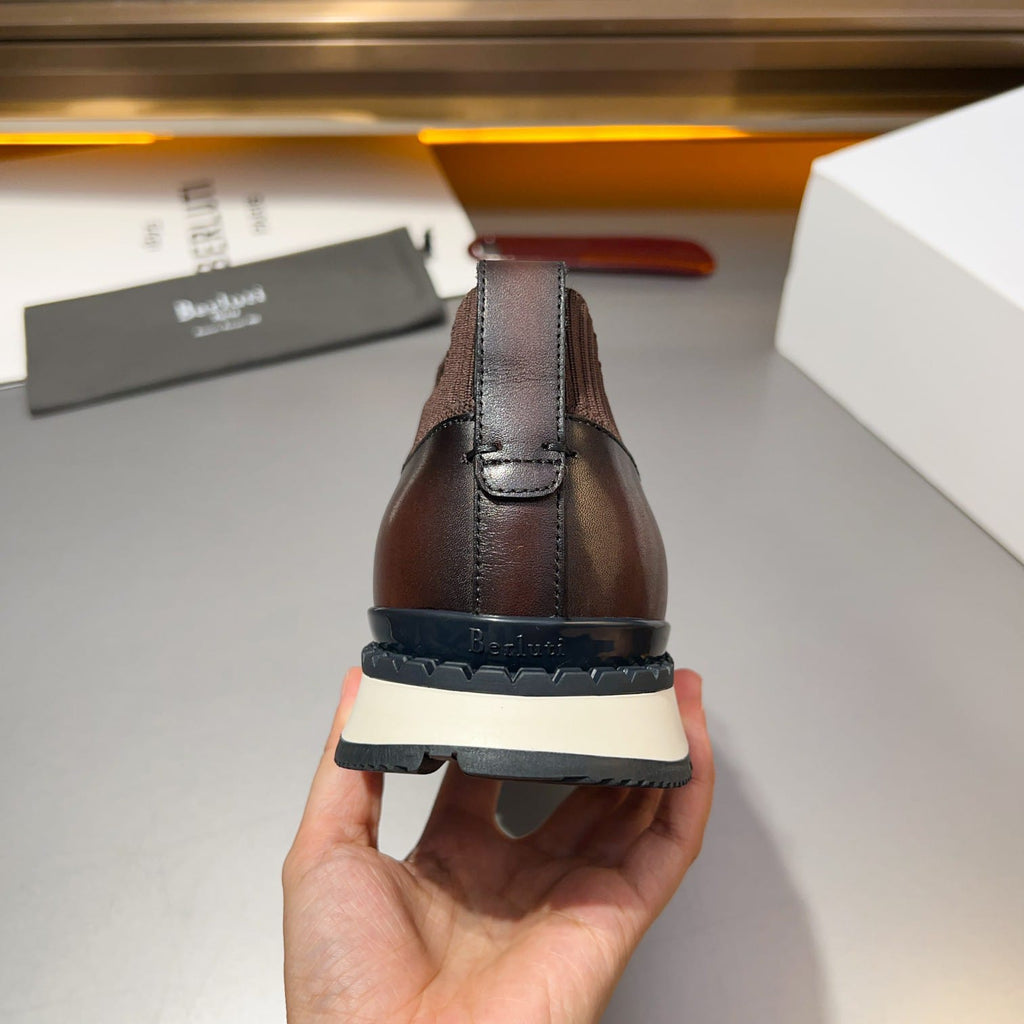 Berluti - Men’s Shadow Venezia Leather Slip-On Sneakers in Cacao Intenso