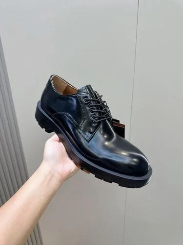 Zegna - Men’s Polished Calfskin Derby Shoes with Chunky Lug Sole