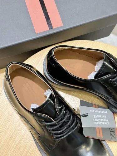 Zegna - Men’s Polished Calfskin Derby Shoes with Chunky Lug Sole