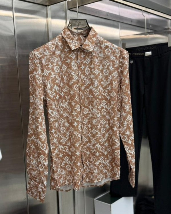 Louis Vuitton - Men’s Monogram Bleached-Effect Silk Blend Shirt in Caramel & White