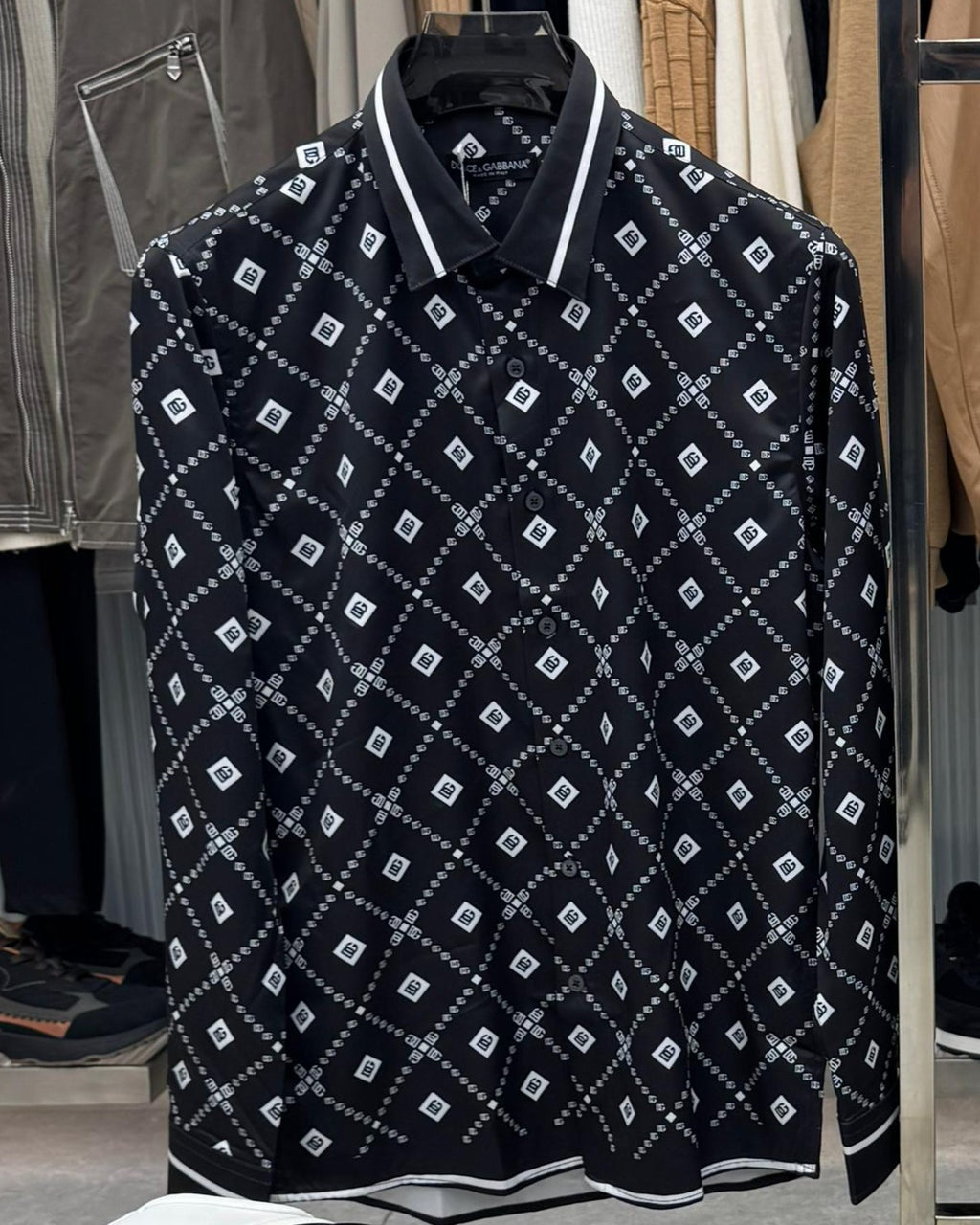 Dolce & Gabbana - Men’s DG Logo Diamond Monogram Silk-Blend Shirt in Nero