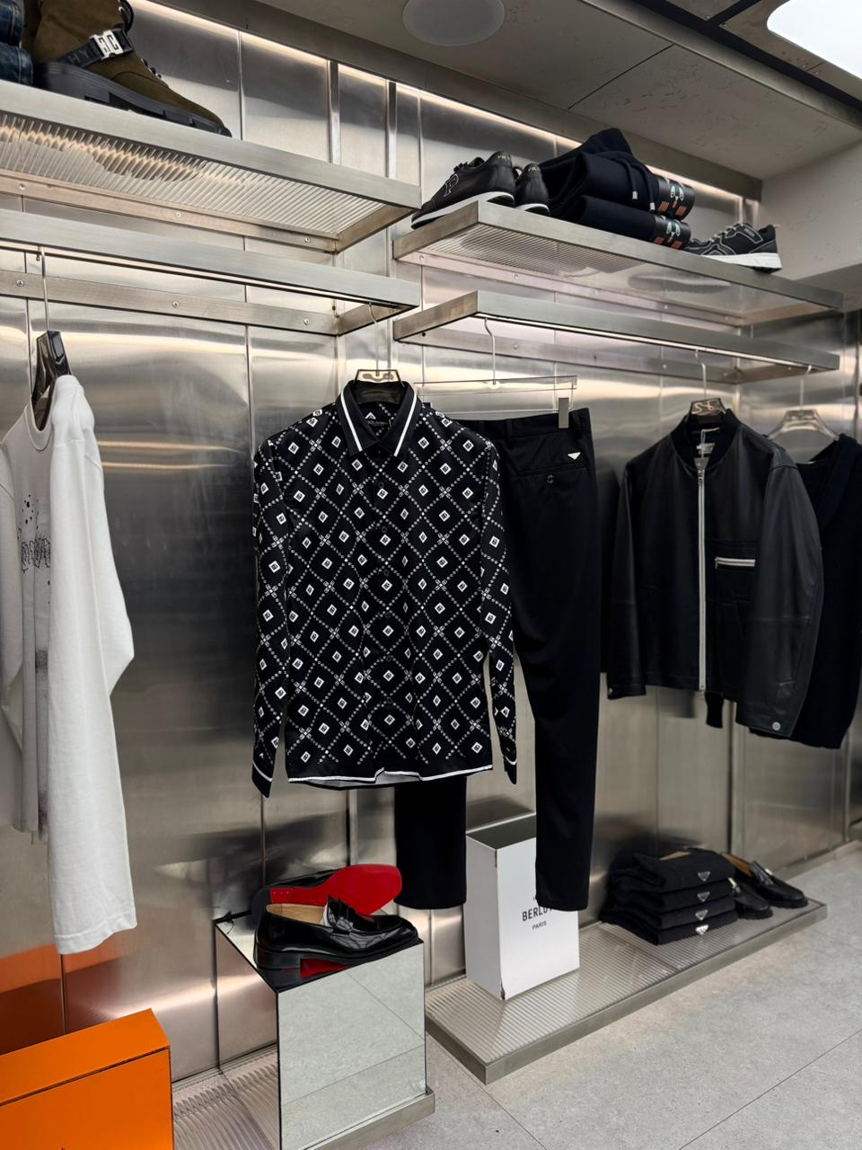 Dolce & Gabbana - Men’s DG Logo Diamond Monogram Silk-Blend Shirt in Nero