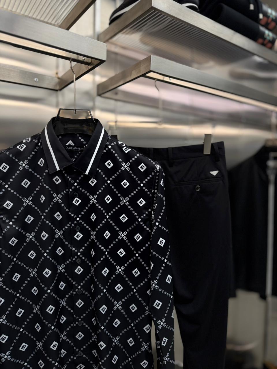 Dolce & Gabbana - Men’s DG Logo Diamond Monogram Silk-Blend Shirt in Nero