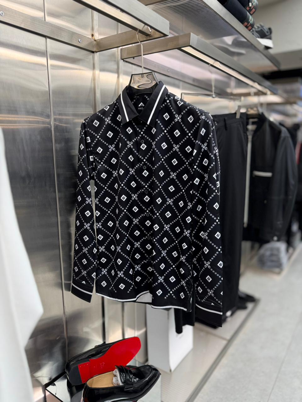 Dolce & Gabbana - Men’s DG Logo Diamond Monogram Silk-Blend Shirt in Nero