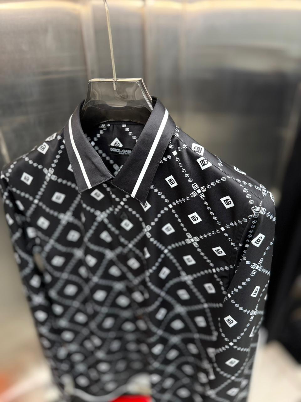 Dolce & Gabbana - Men’s DG Logo Diamond Monogram Silk-Blend Shirt in Nero