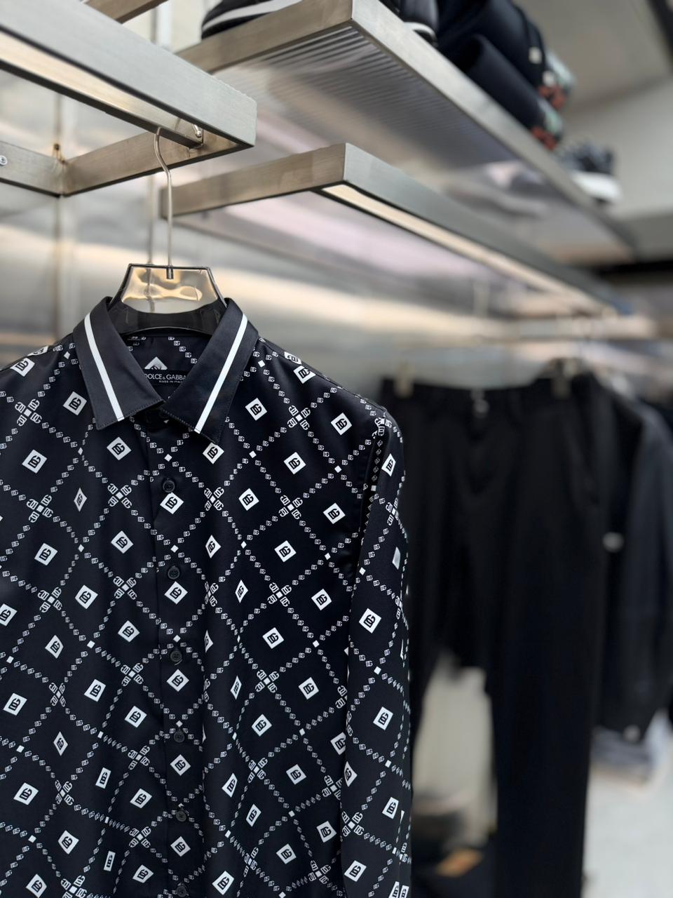 Dolce & Gabbana - Men’s DG Logo Diamond Monogram Silk-Blend Shirt in Nero