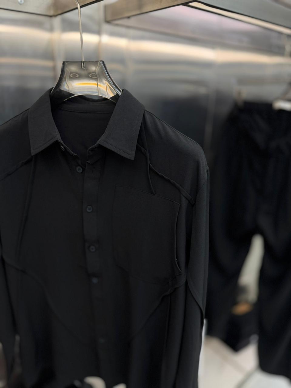Zeroly - Men’s Sculpted Panel Architect Shirt in Stealth Black
