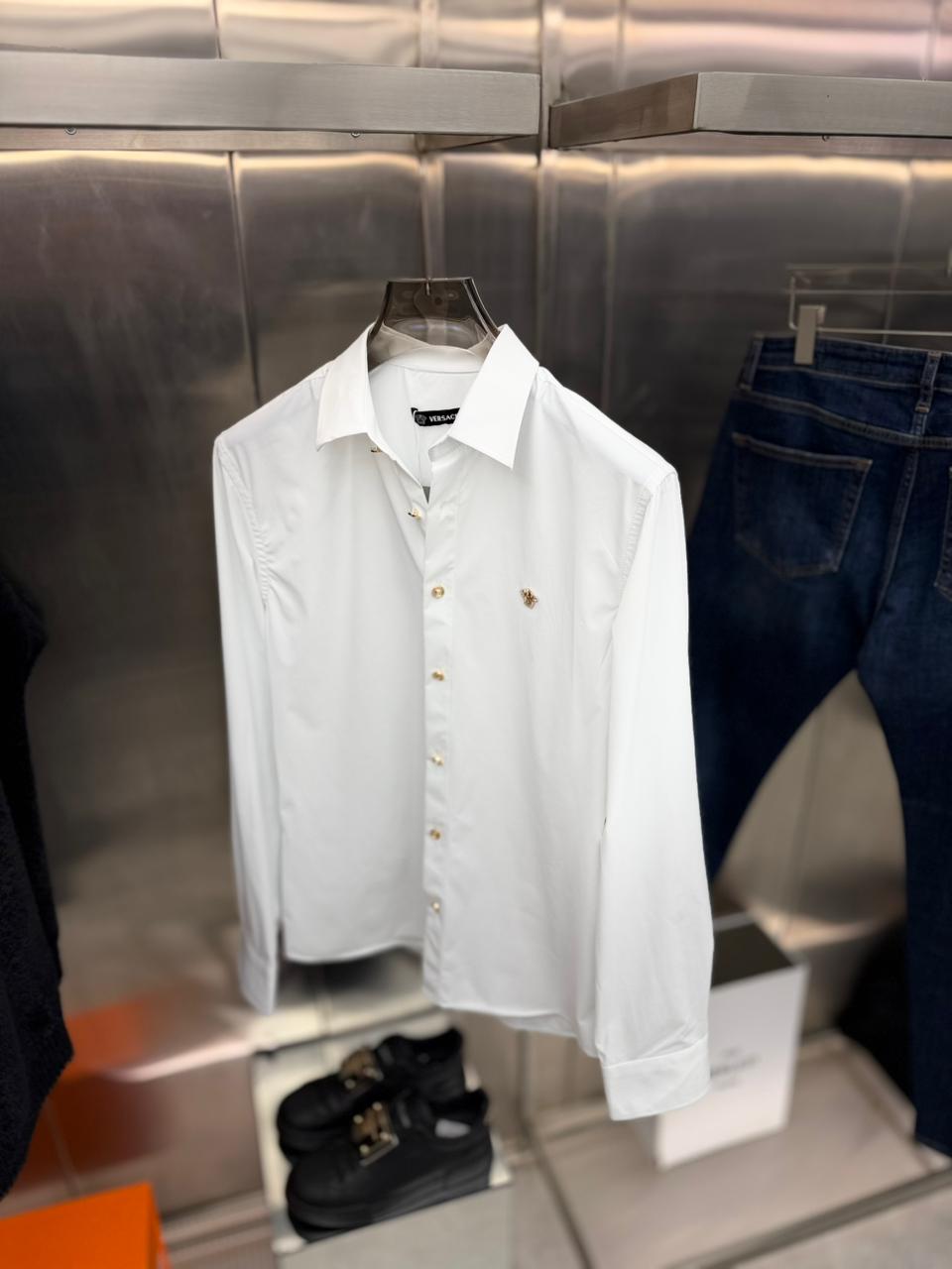 Versace - Men’s Medusa Biggie Embroidered Poplin Shirt with Gold-Tone Buttons