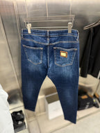Dolce & Gabbana - Men’s Slim-Fit Distressed Jeans with Gold-Tone Logo Plaque
