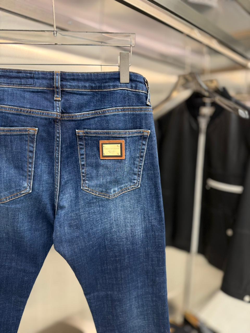 Dolce & Gabbana - Men’s Slim-Fit Distressed Jeans with Gold-Tone Logo Plaque