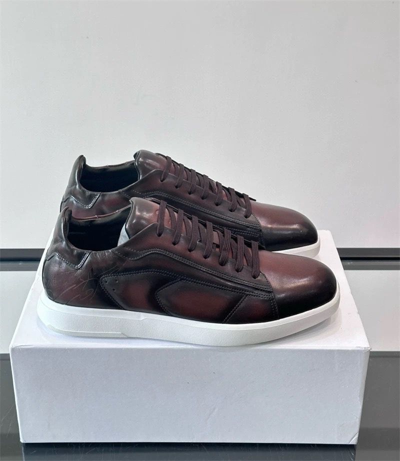 Berluti - Venezia Leather Sneaker with Burnished Burgundy Patina