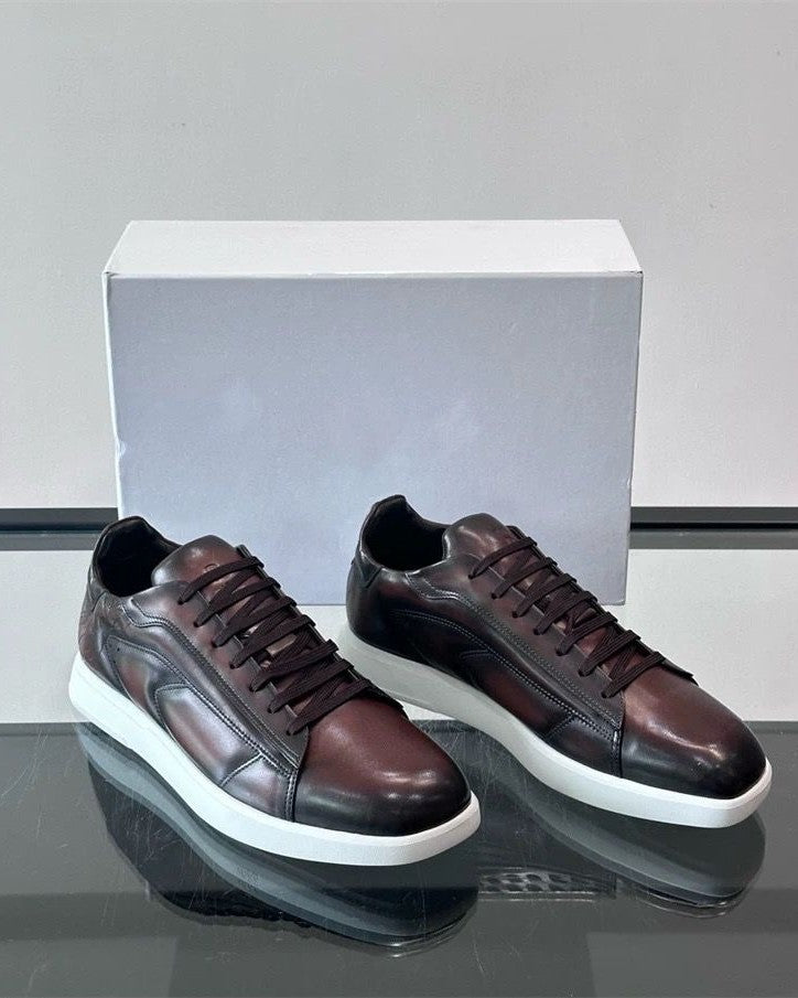 Berluti - Venezia Leather Sneaker with Burnished Burgundy Patina