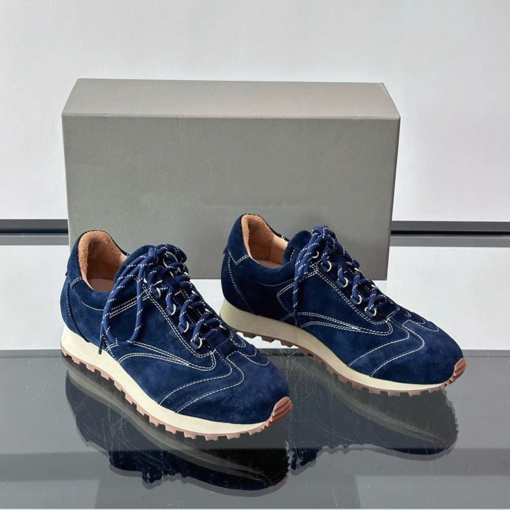 Brunello Cucinelli - Navy Suede Runner Sneakers - Contrast Stitching