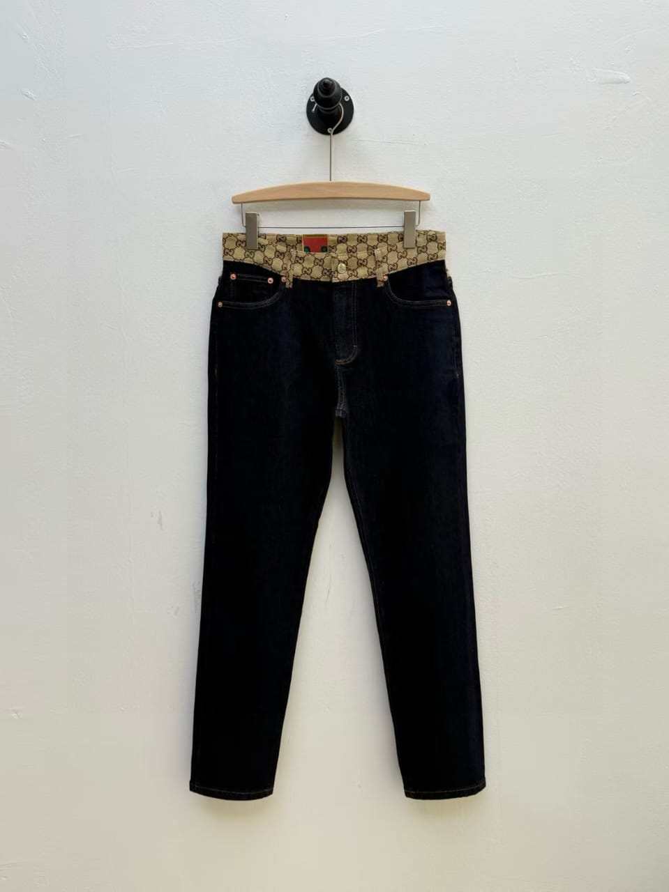 Gucci - Two-Tone GG Waistband Dark Denim Jeans - Tiger Appliqué
