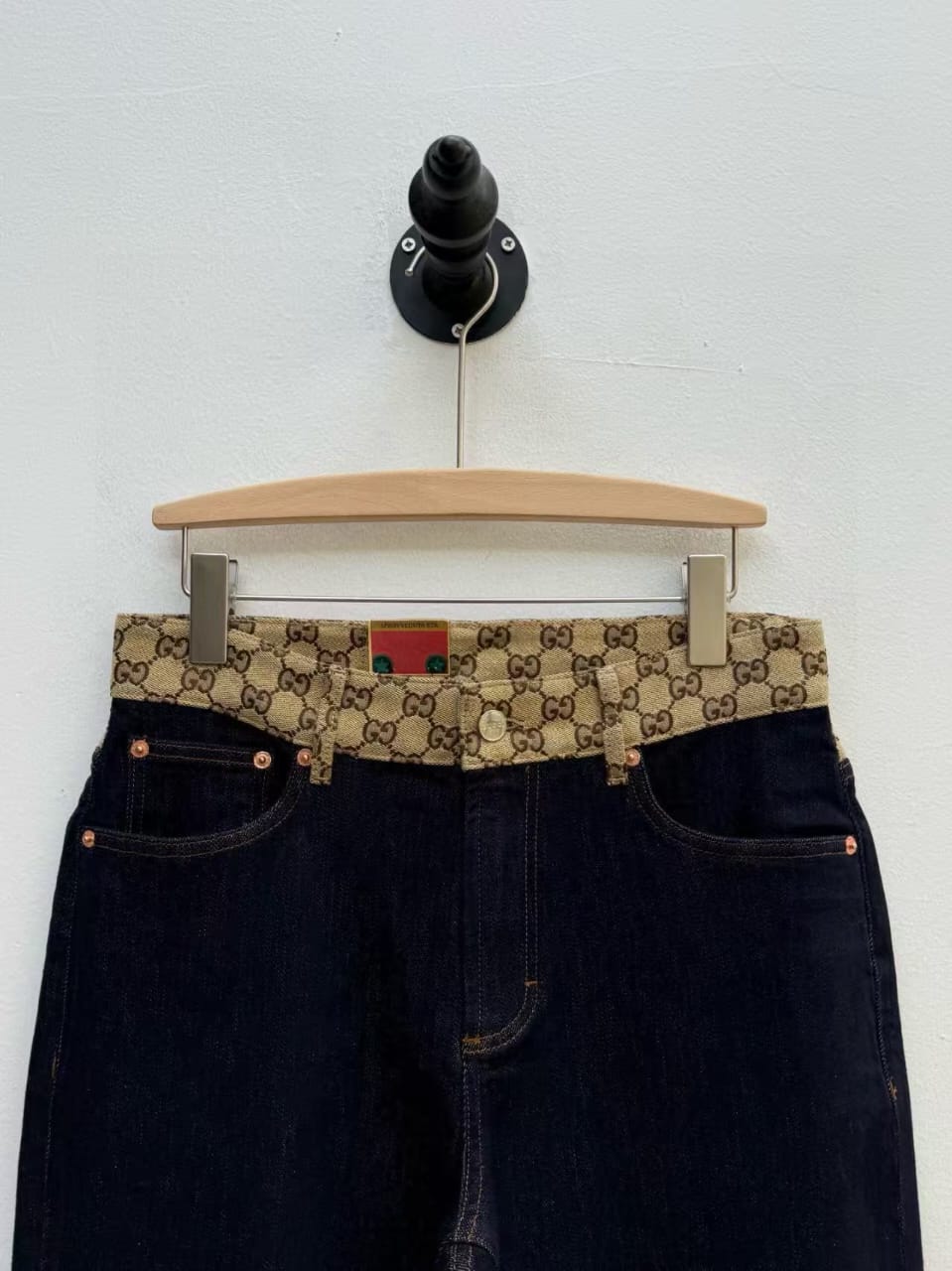 Gucci - Two-Tone GG Waistband Dark Denim Jeans - Tiger Appliqué