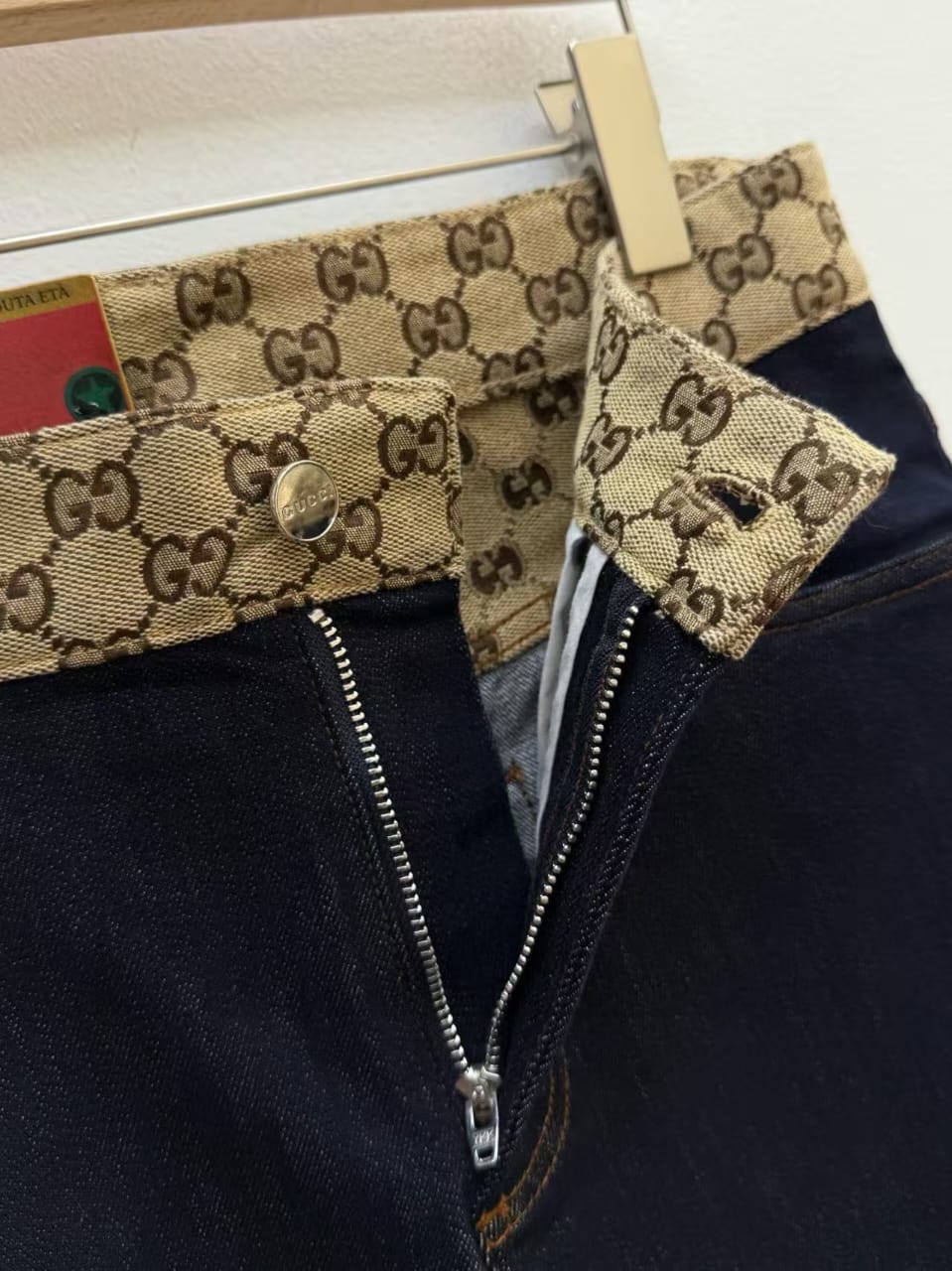 Gucci - Two-Tone GG Waistband Dark Denim Jeans - Tiger Appliqué