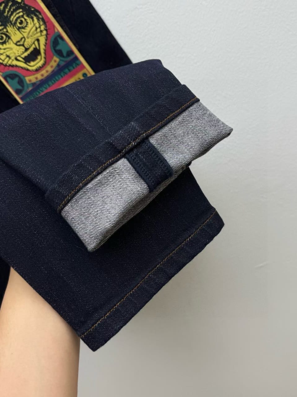 Gucci - Two-Tone GG Waistband Dark Denim Jeans - Tiger Appliqué