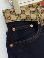 Gucci - Two-Tone GG Waistband Dark Denim Jeans - Tiger Appliqué