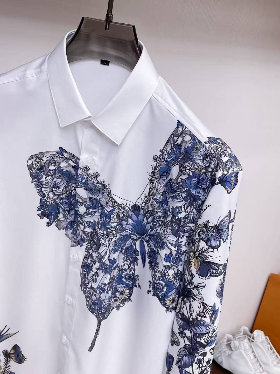Valentino - Blue Floral & Butterfly Print White Shirt