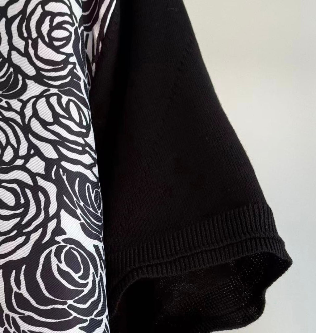 GIVENCHY - Monochrome Rose Print Contrast Panel T-Shirt