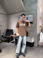 DIOR - Overlaid Logo Graphic T-Shirt in Coffee Brown
