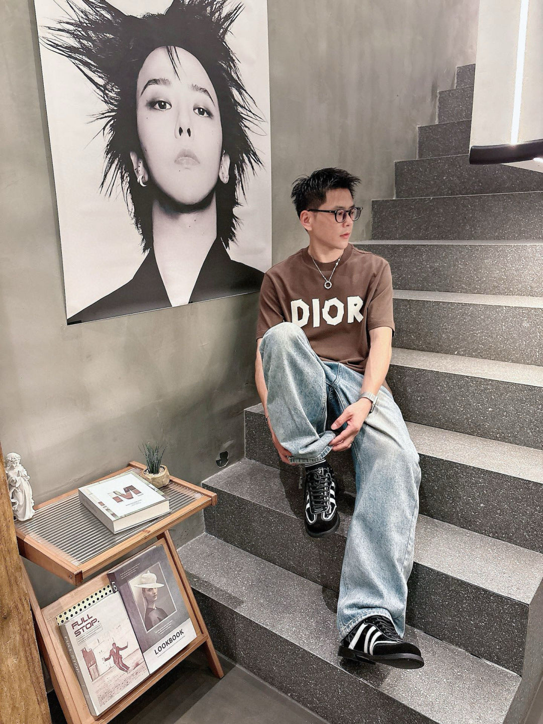 DIOR - Overlaid Logo Graphic T-Shirt in Coffee Brown
