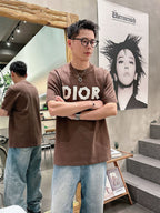 DIOR - Overlaid Logo Graphic T-Shirt in Coffee Brown