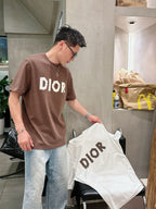 DIOR - Overlaid Logo Graphic T-Shirt in Coffee Brown