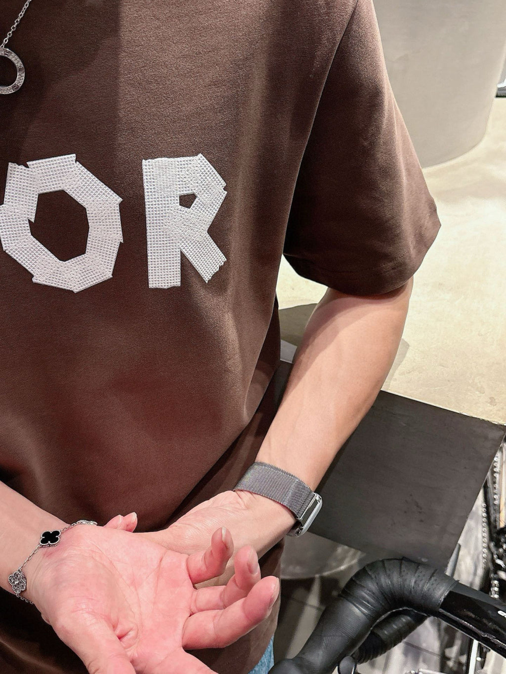 DIOR - Overlaid Logo Graphic T-Shirt in Coffee Brown