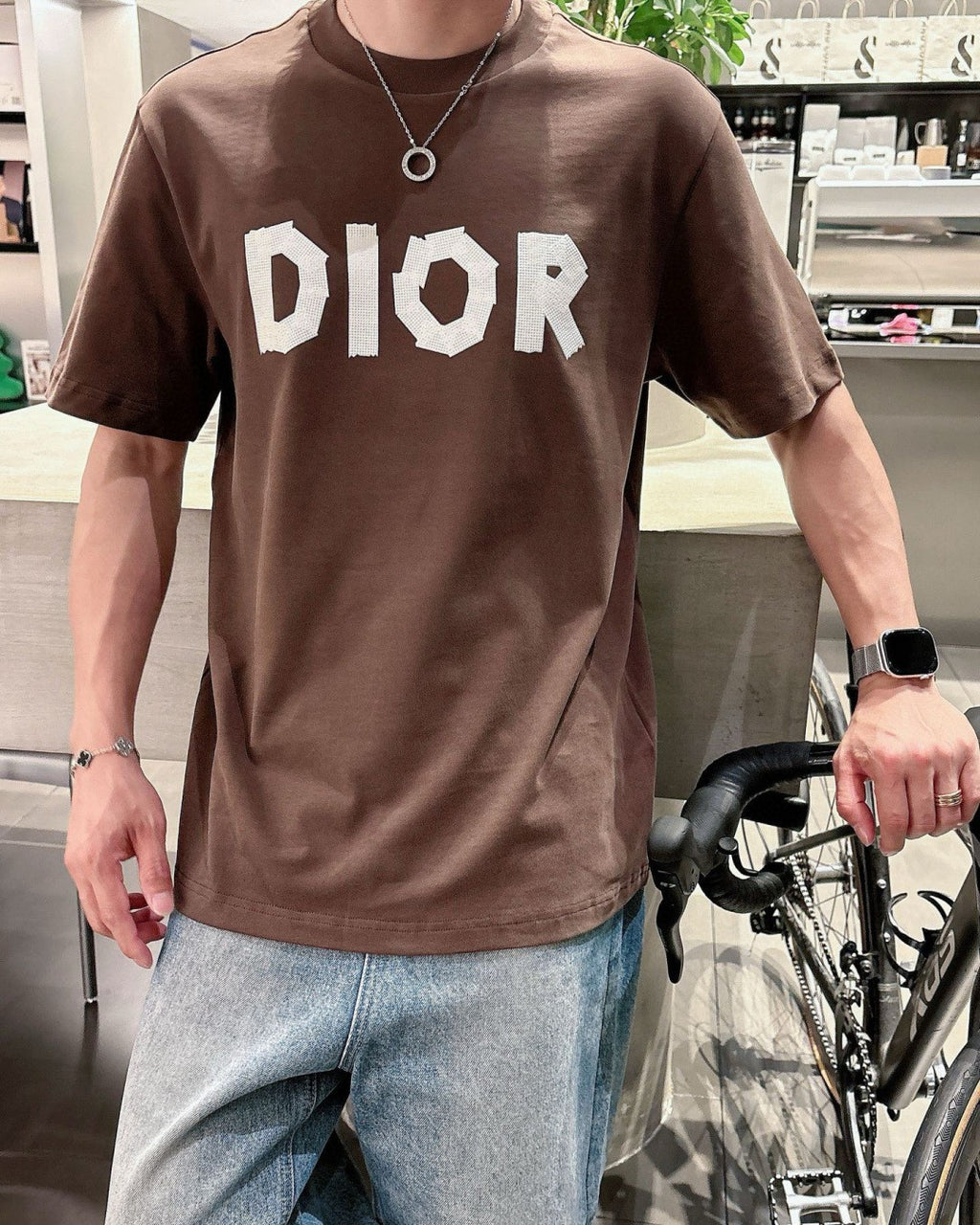 DIOR - Overlaid Logo Graphic T-Shirt in Coffee Brown