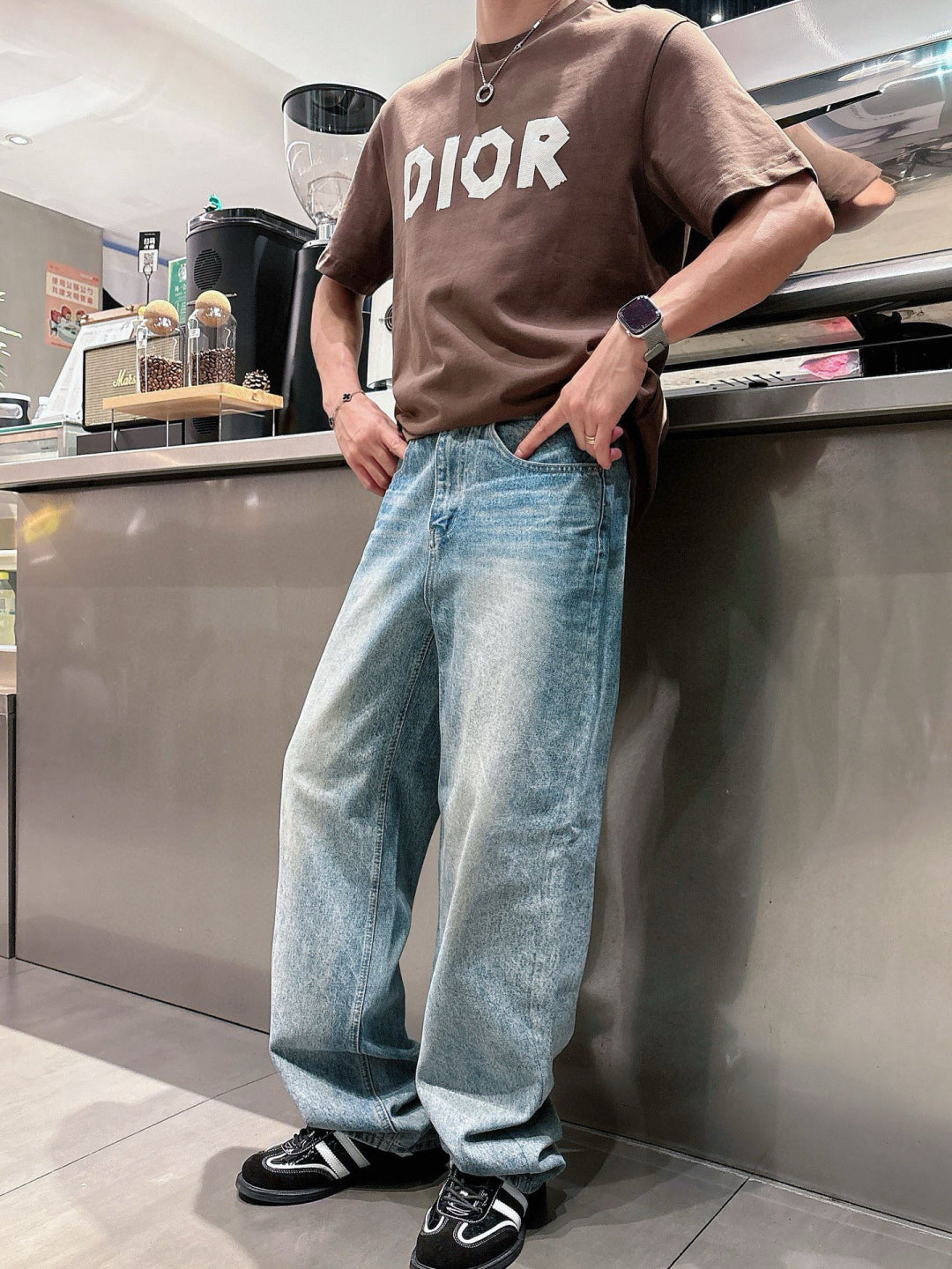 DIOR - Overlaid Logo Graphic T-Shirt in Coffee Brown