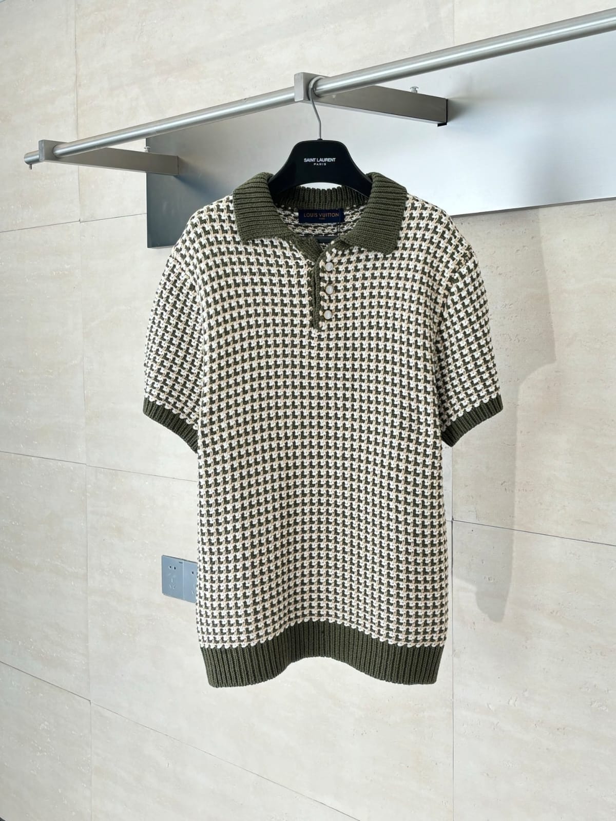 Louis Vuitton - Damier Intarsia Knit Polo in Khaki & Cream