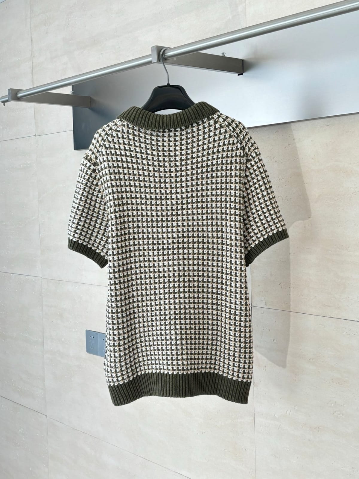 Louis Vuitton - Damier Intarsia Knit Polo in Khaki & Cream