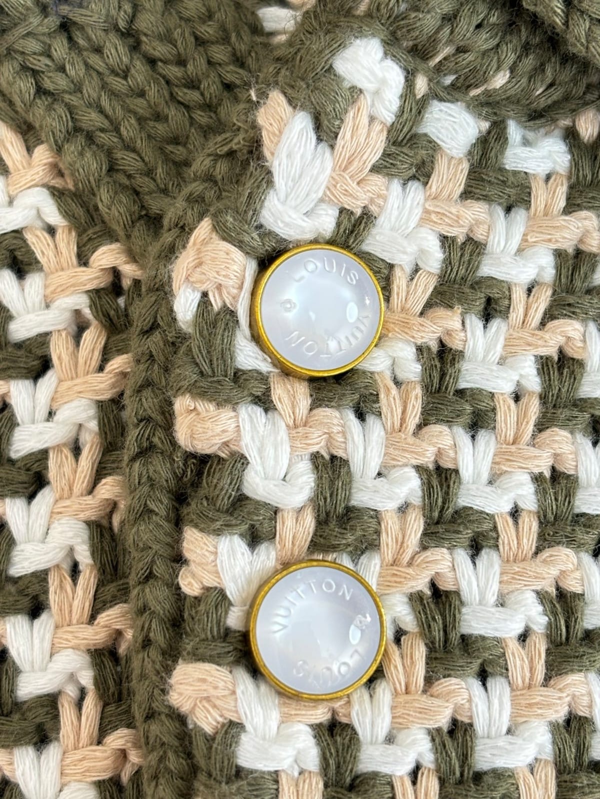Louis Vuitton - Damier Intarsia Knit Polo in Khaki & Cream
