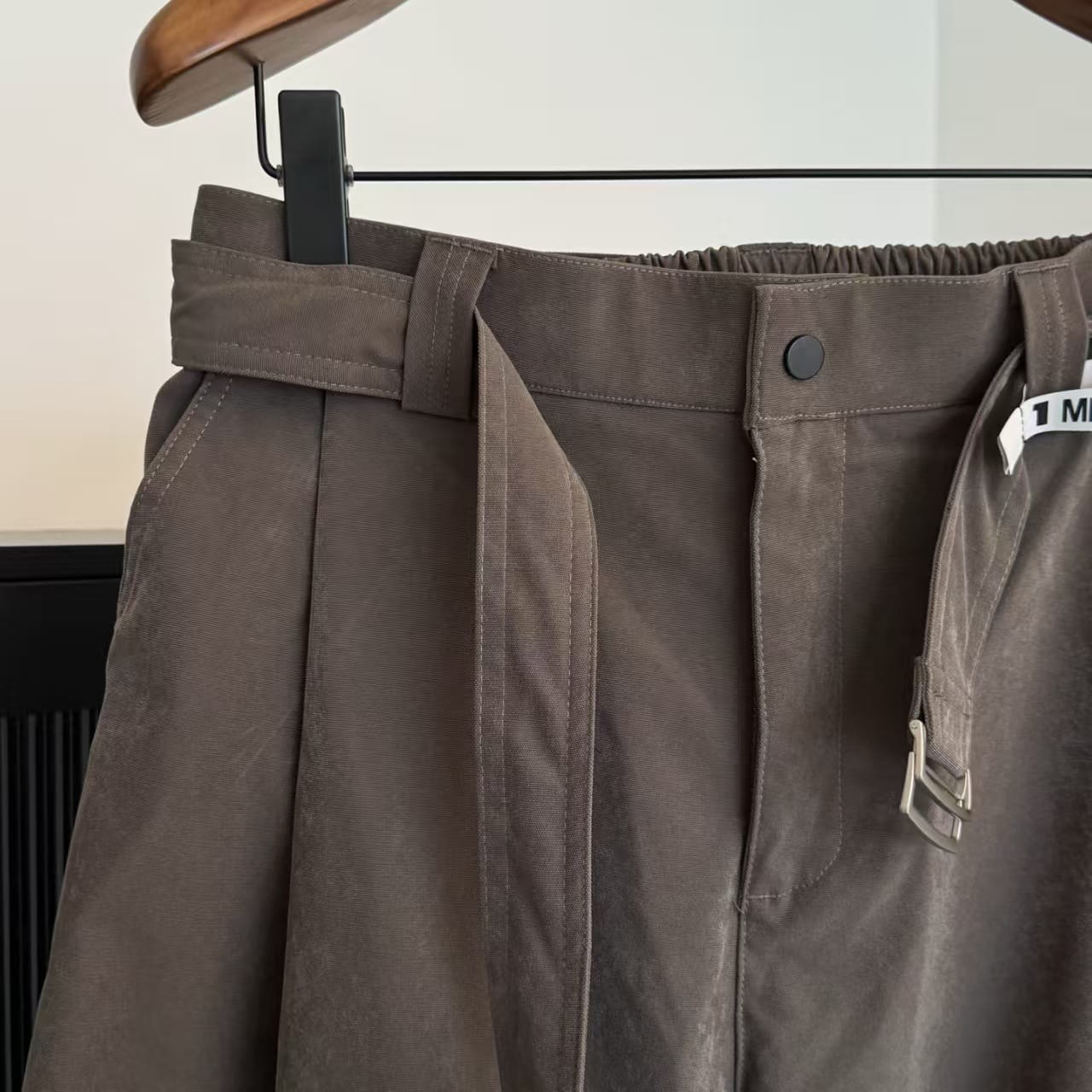Maison Mihara Yasuhiro - Wide-Leg Pleated Trousers with Integrated Belt – Taupe