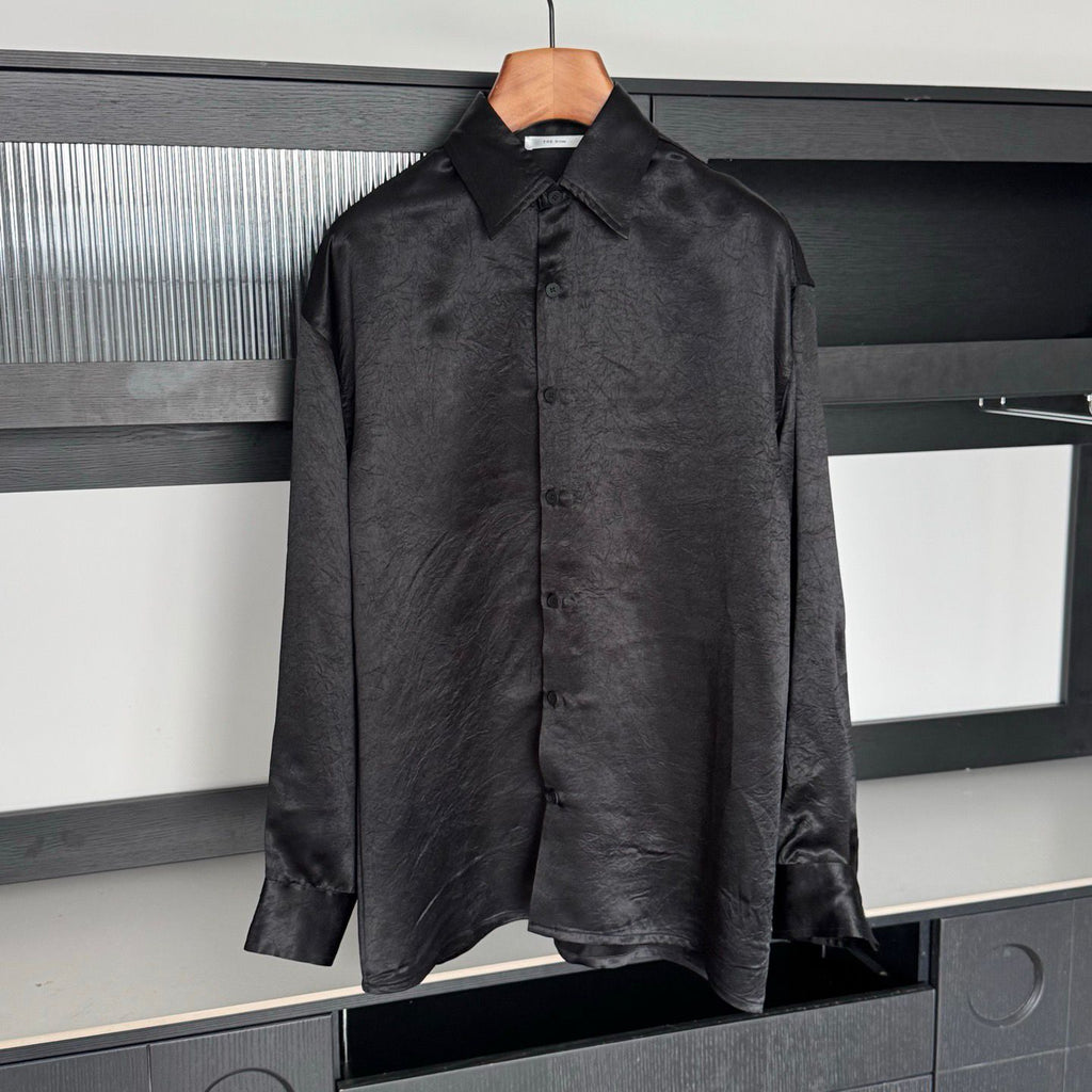 The Row Textured Silk-Blend Long Sleeve Shirt – Midnight Black