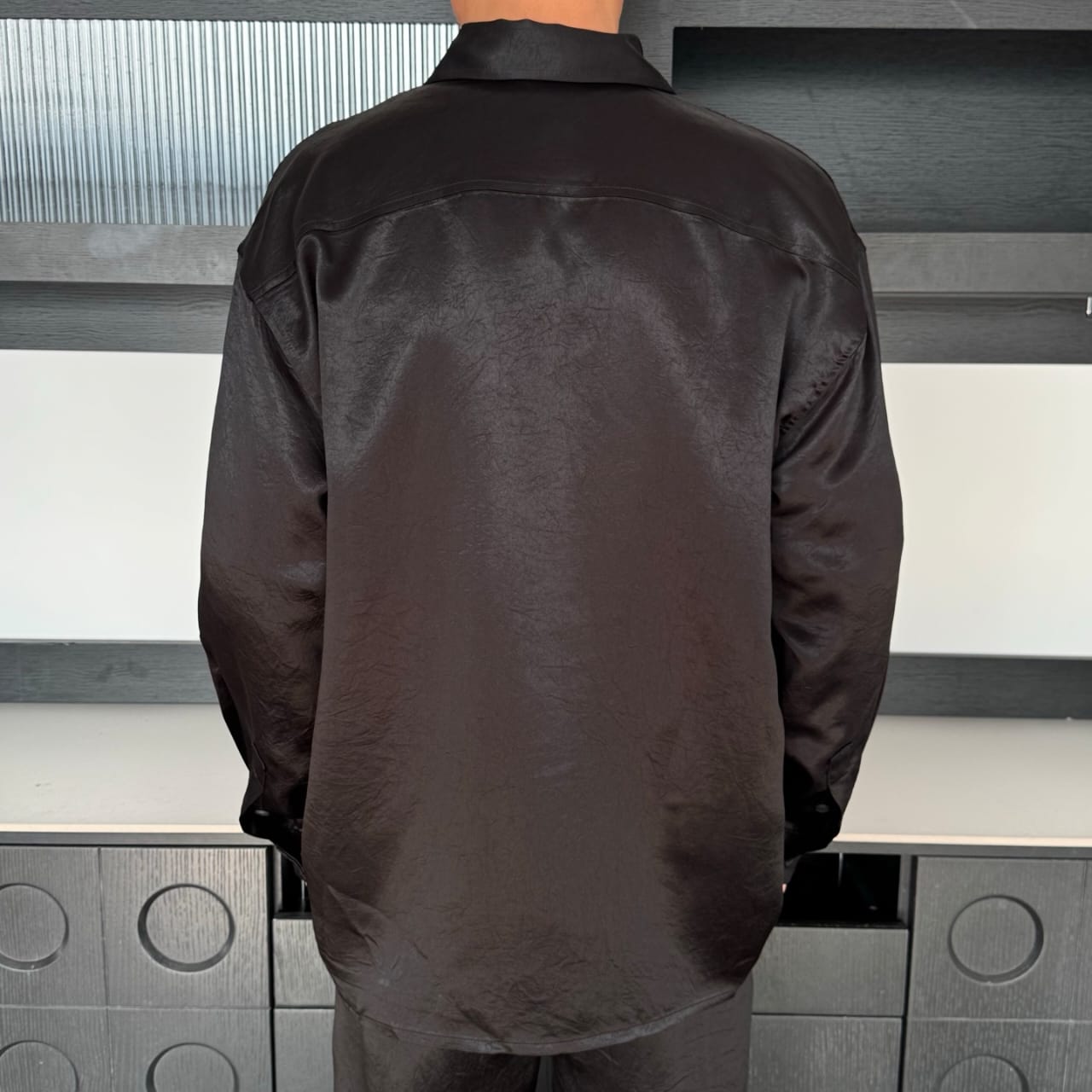 The Row Textured Silk-Blend Long Sleeve Shirt – Midnight Black