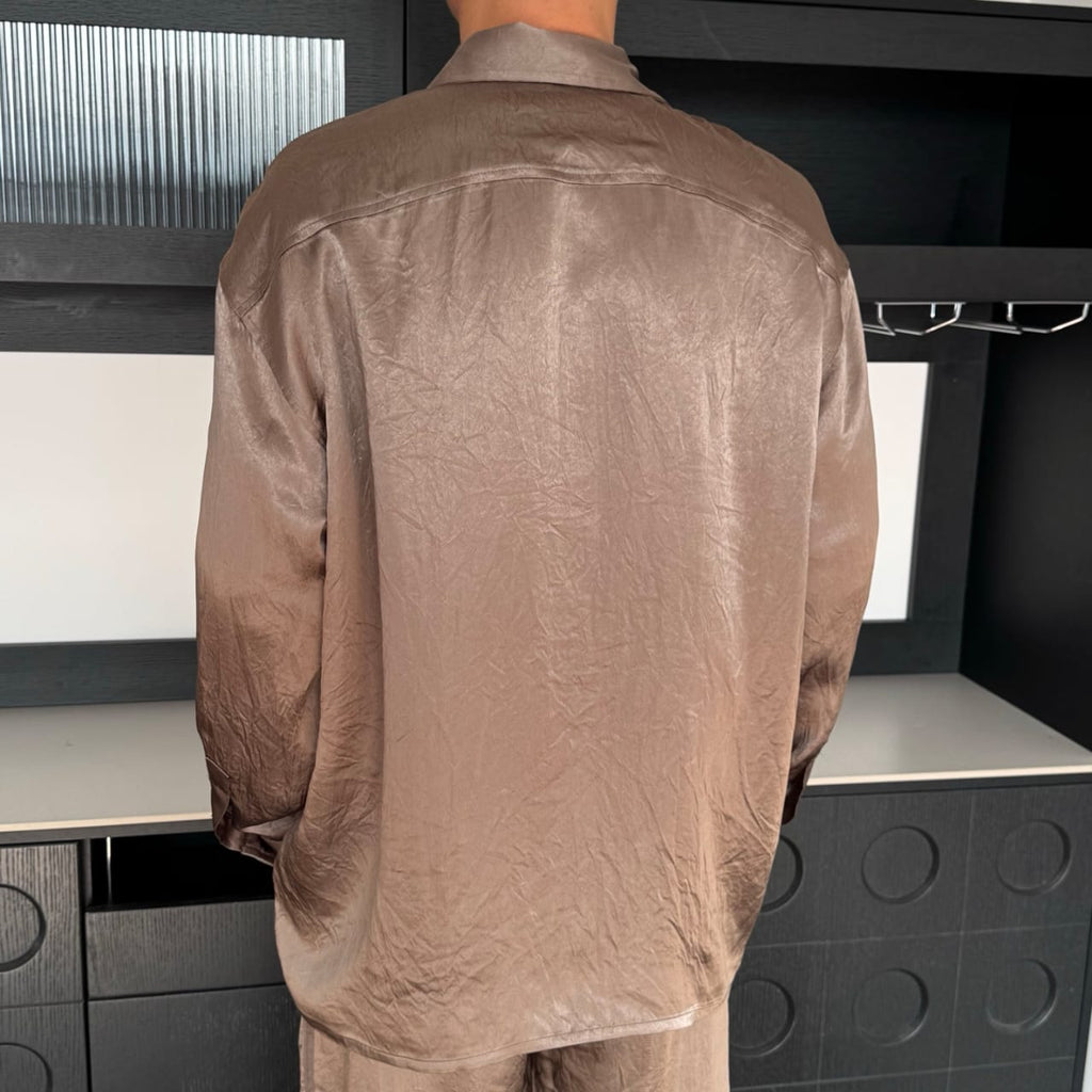 The Row Textured Silk-Blend Long Sleeve Shirt – Antique Bronze
