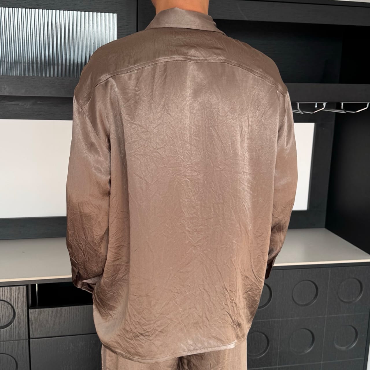 The Row Textured Silk-Blend Long Sleeve Shirt – Antique Bronze