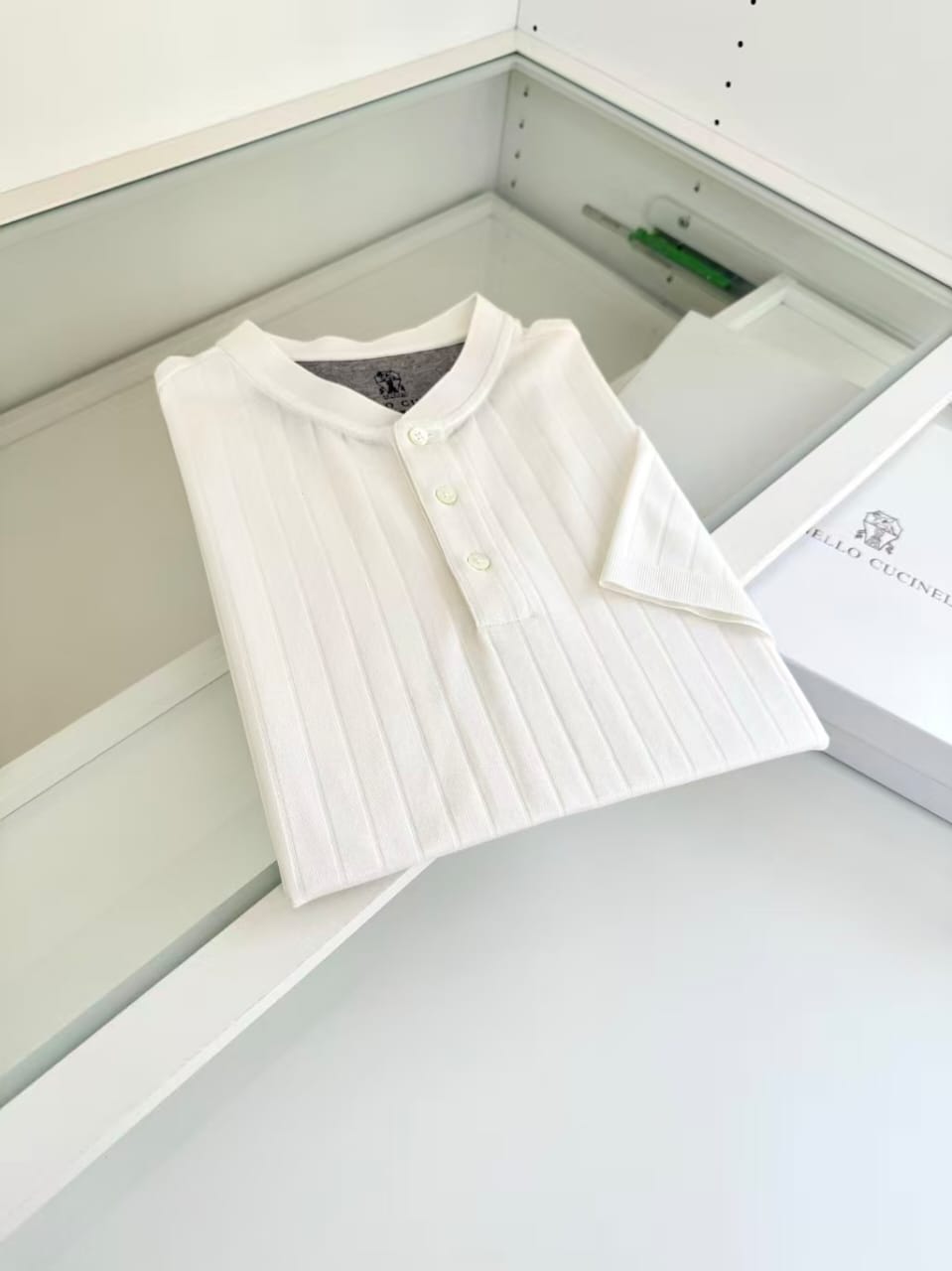 Brunello Cucinelli - Ribbed Cotton-Silk Henley in Optical White