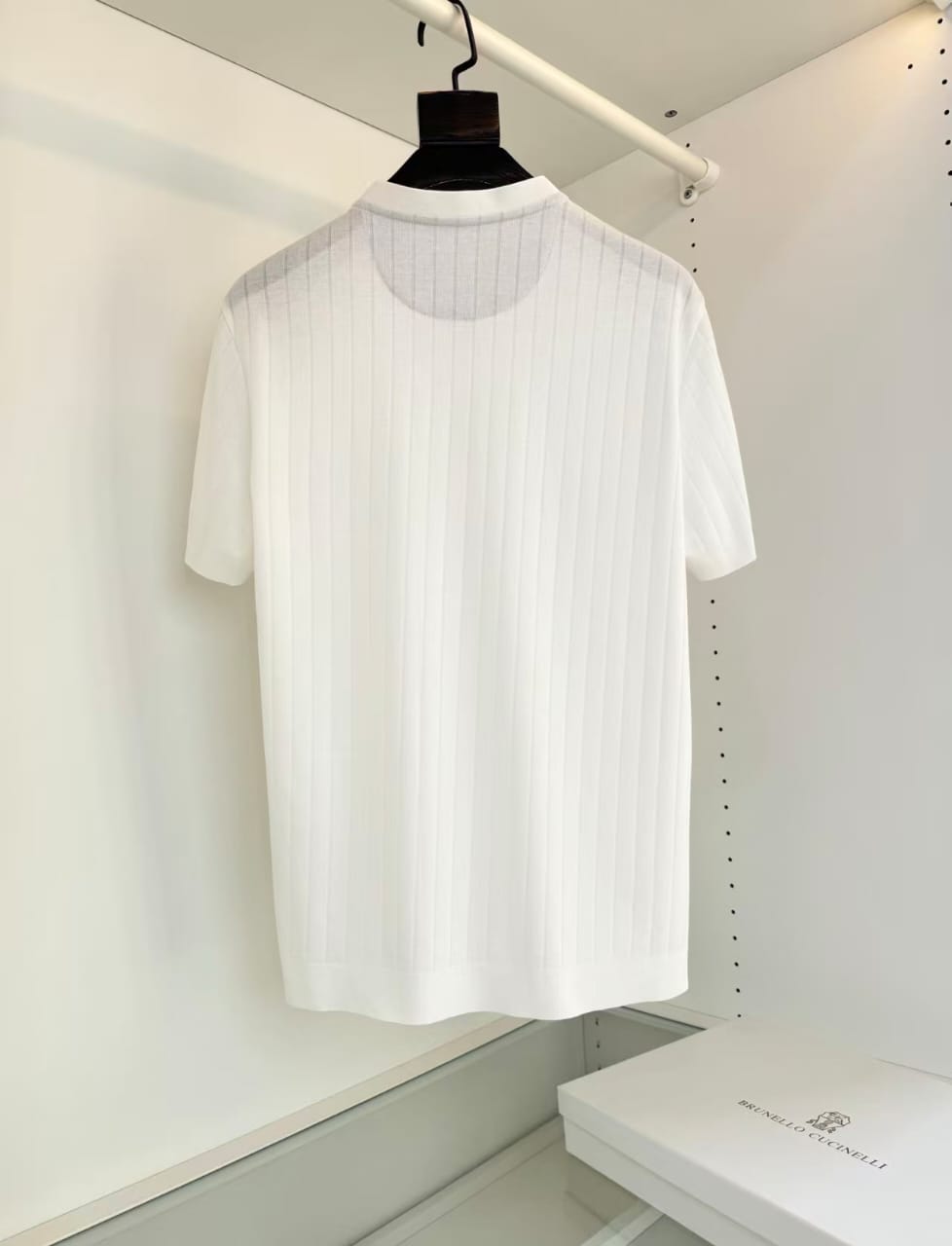 Brunello Cucinelli - Ribbed Cotton-Silk Henley in Optical White