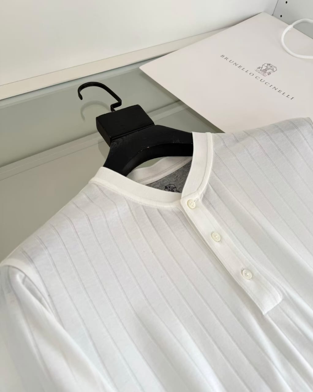 Brunello Cucinelli - Ribbed Cotton-Silk Henley in Optical White